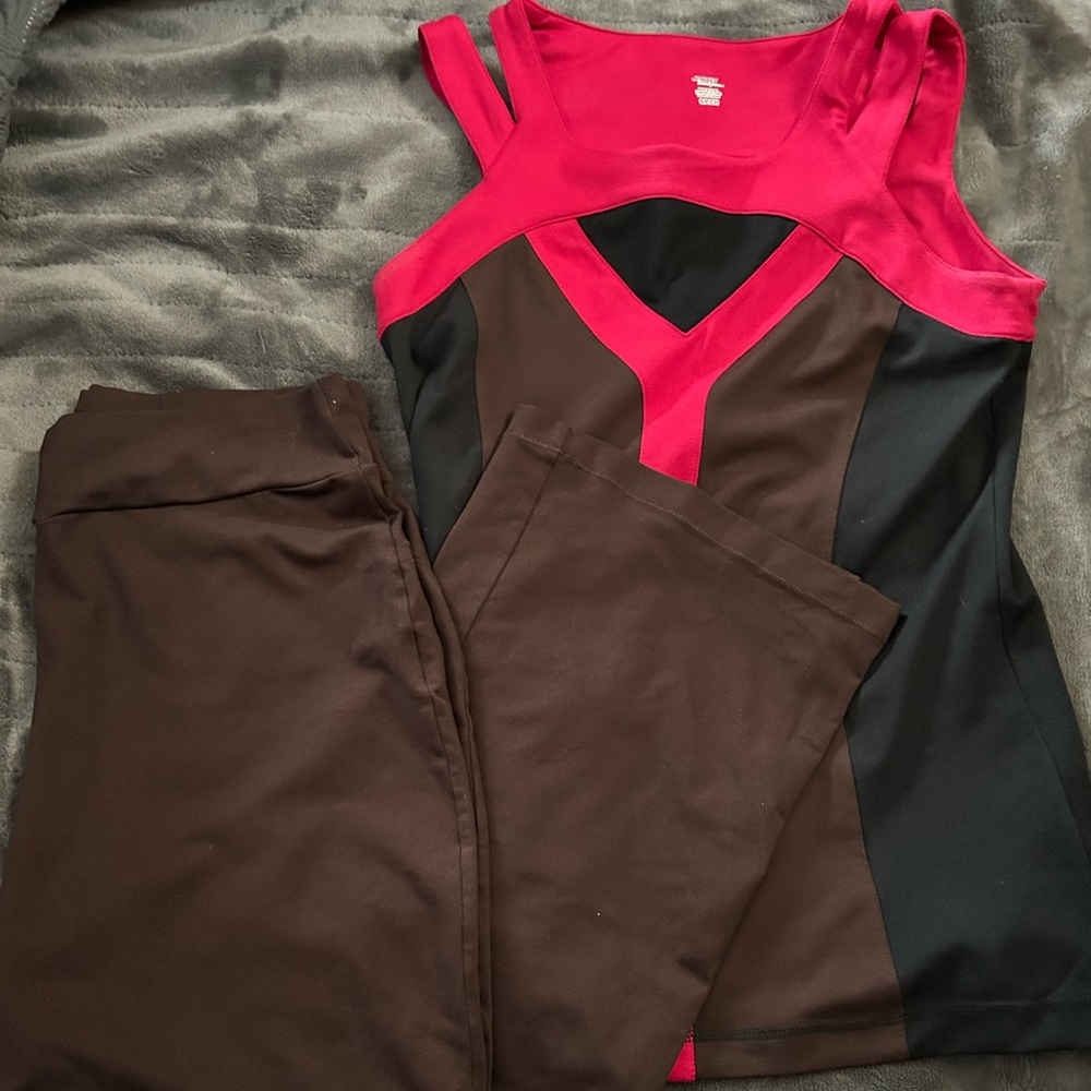 Jockey Person to Person workout tank top and matching brown Jockey pants